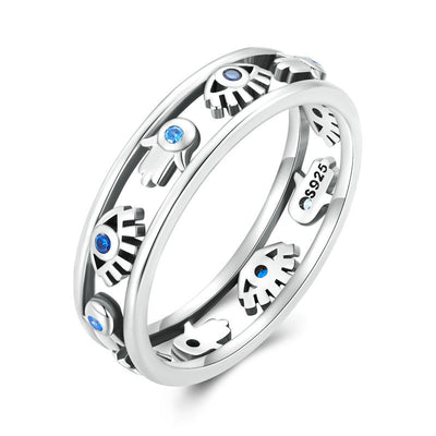 Olivenorma Sterling Silver S925 Evil Eye Hamsa Adjustable Ring