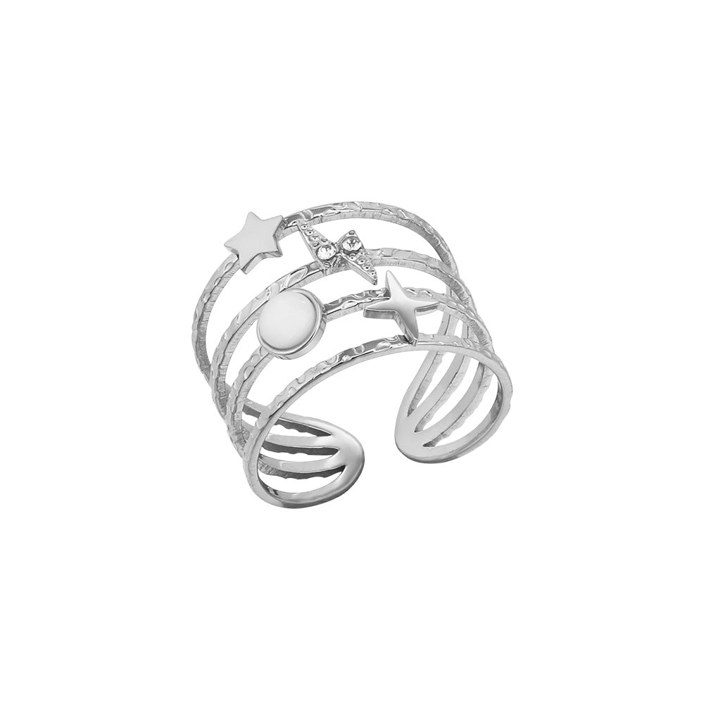 Olivenorma Star Decorated Titanium Steel Open Adjustable Ring