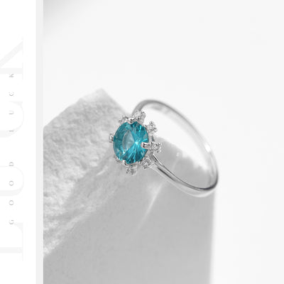 Olivenorma S925 Sterling Silver Paraiba Tourmaline Sunflower Ring