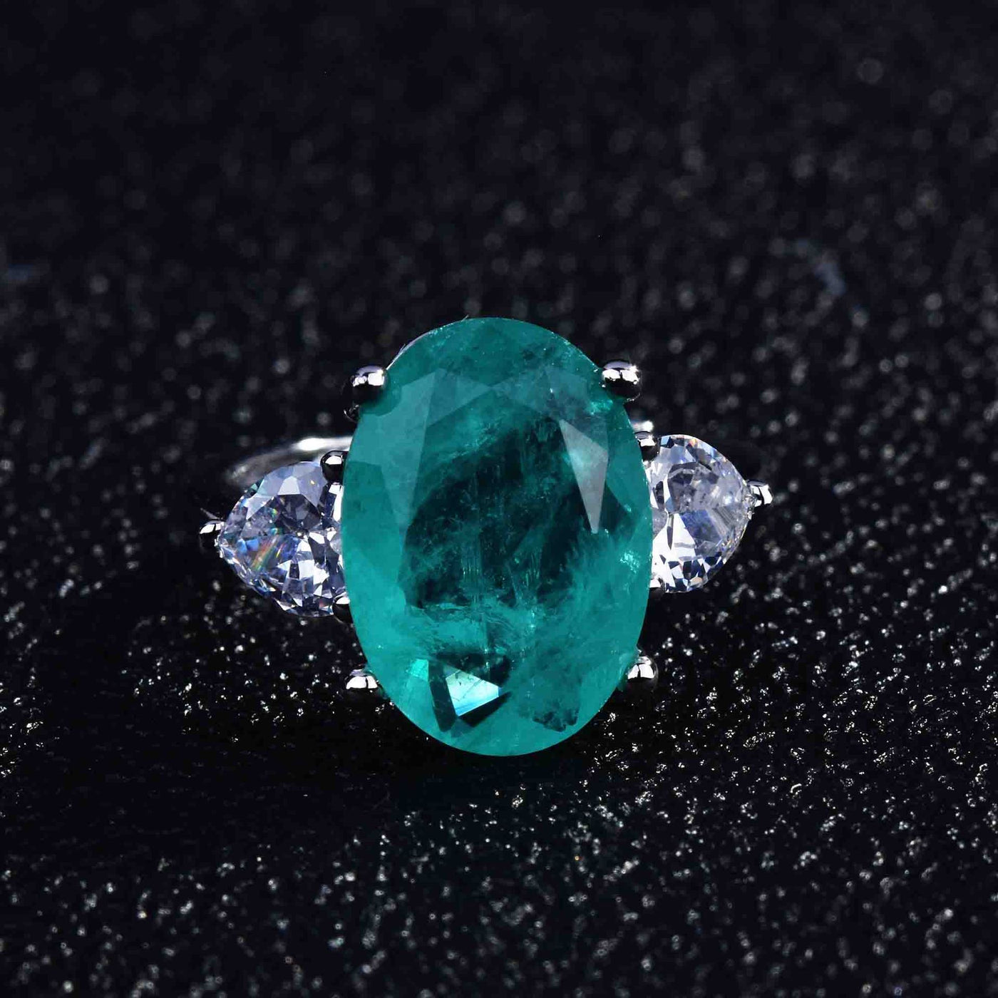 Olivenorma Various Paraiba Tourmaline Simulated Diamond Adjustable Ring