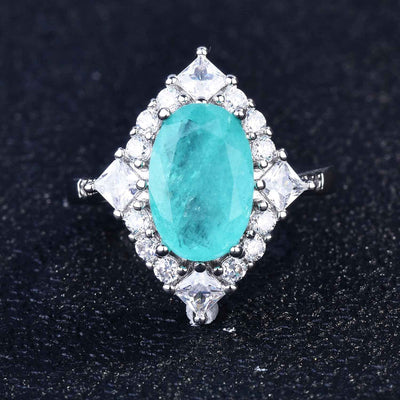 Olivenorma Various Paraiba Tourmaline Simulated Diamond Adjustable Ring