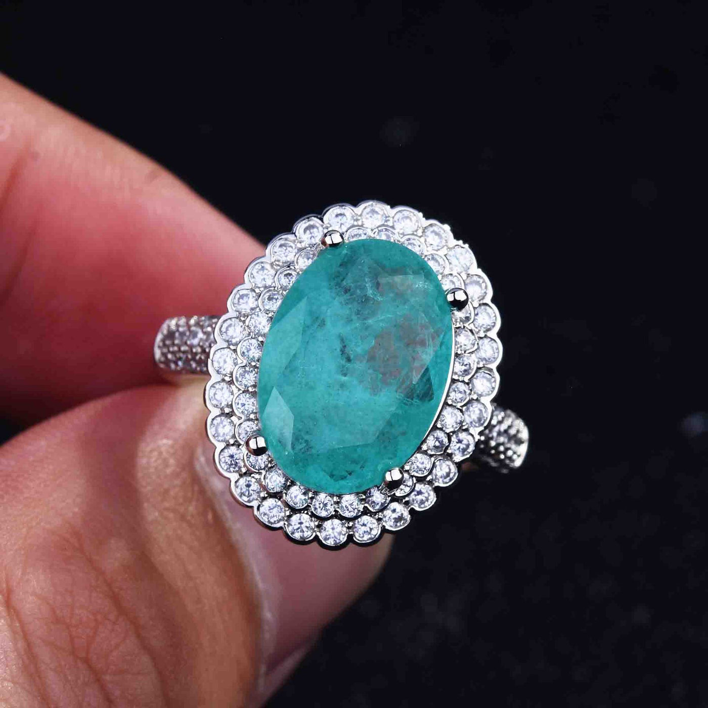 Olivenorma Various Paraiba Tourmaline Simulated Diamond Adjustable Ring