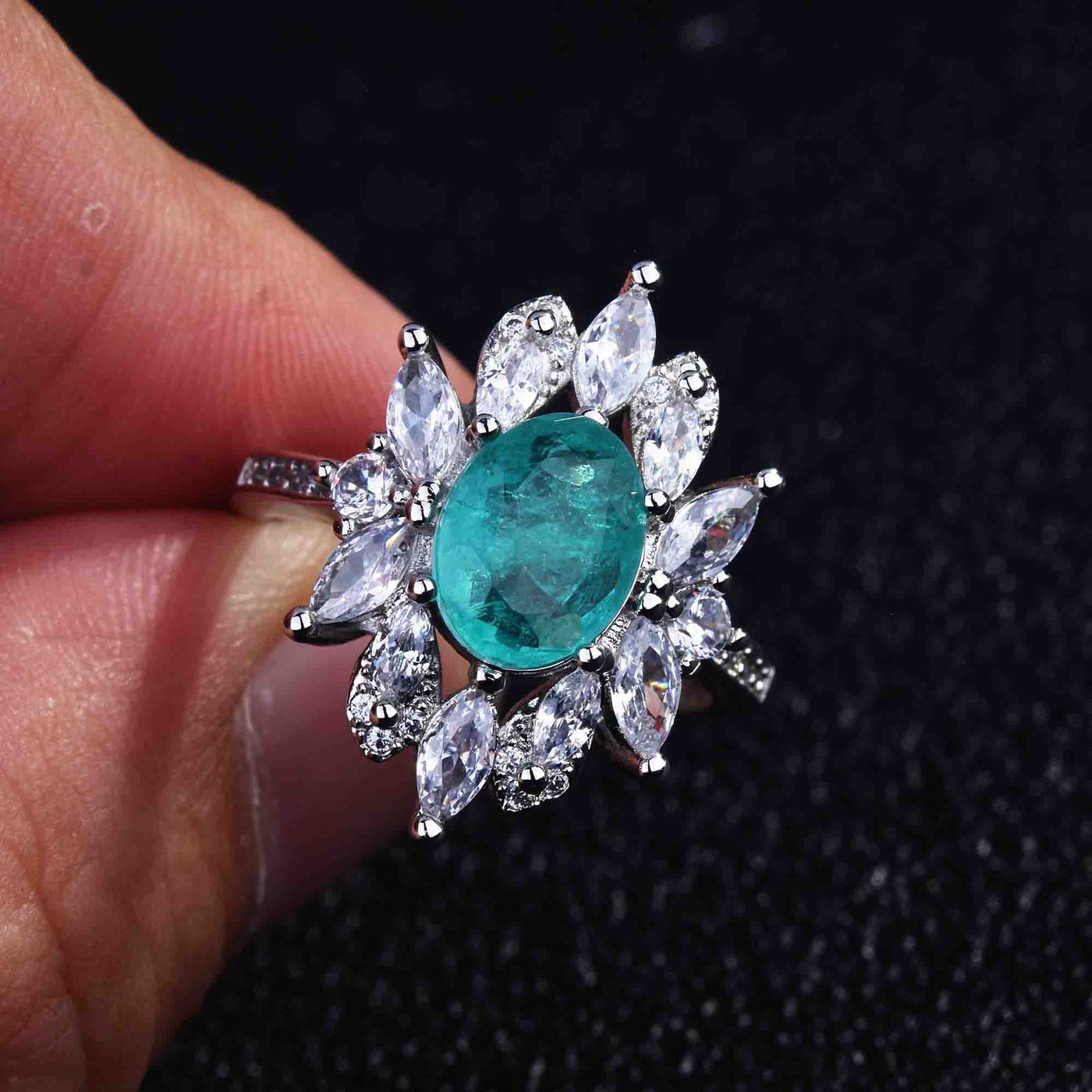 Olivenorma Various Paraiba Tourmaline Simulated Diamond Adjustable Ring