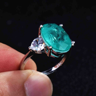 Olivenorma Various Paraiba Tourmaline Simulated Diamond Adjustable Ring