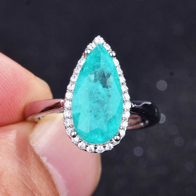 Olivenorma Various Paraiba Tourmaline Simulated Diamond Adjustable Ring