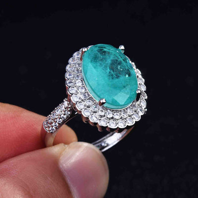 Olivenorma Various Paraiba Tourmaline Simulated Diamond Adjustable Ring