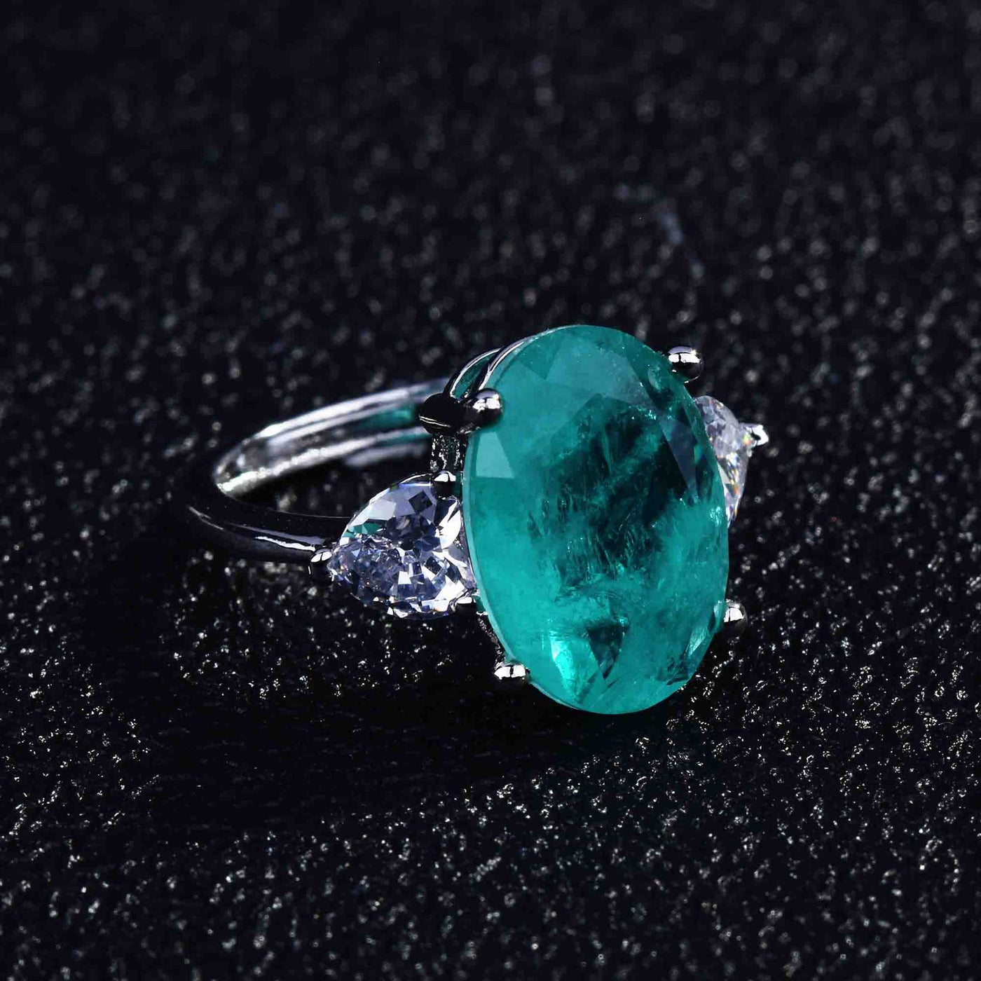 Olivenorma Various Paraiba Tourmaline Simulated Diamond Adjustable Ring