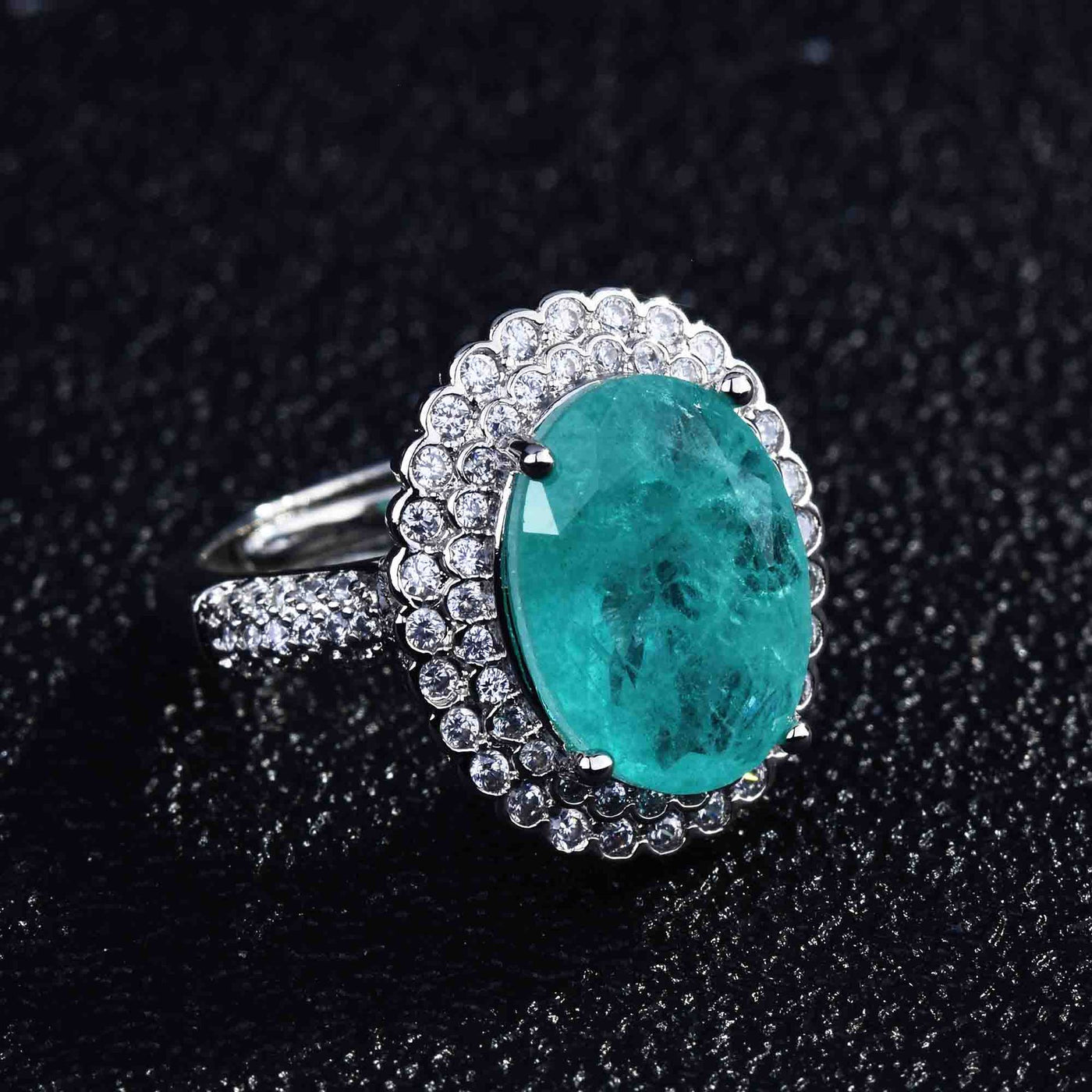 Olivenorma Various Paraiba Tourmaline Simulated Diamond Adjustable Ring