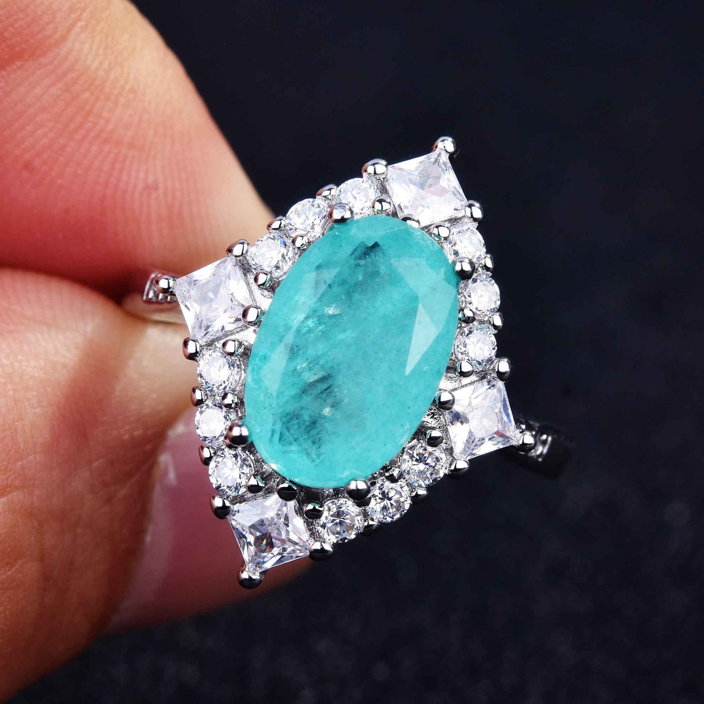 Olivenorma Various Paraiba Tourmaline Simulated Diamond Adjustable Ring