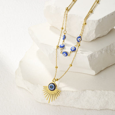 Olivenorma Blue Glue Evil Eye Double Layer Necklace