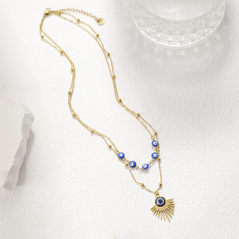 Olivenorma Blue Glue Evil Eye Double Layer Necklace