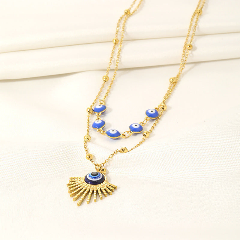 Olivenorma Blue Glue Evil Eye Double Layer Necklace