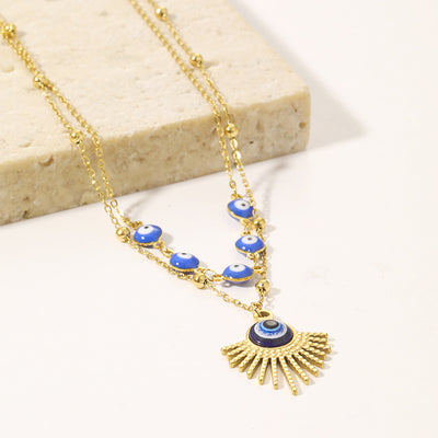 Olivenorma Blue Glue Evil Eye Double Layer Necklace