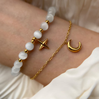 Olivenorma Cat's Eye Stone Moon And Star Bracelet