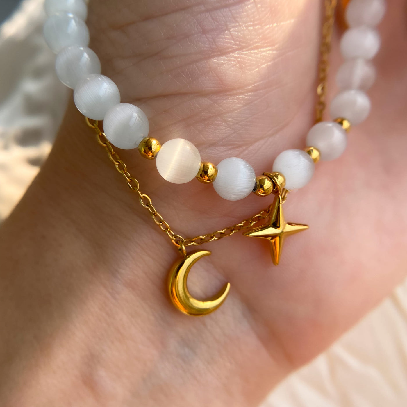 Olivenorma Cat's Eye Stone Moon And Star Bracelet