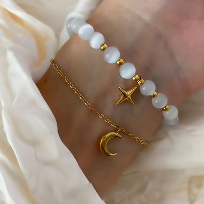 Olivenorma Cat's Eye Stone Moon And Star Bracelet