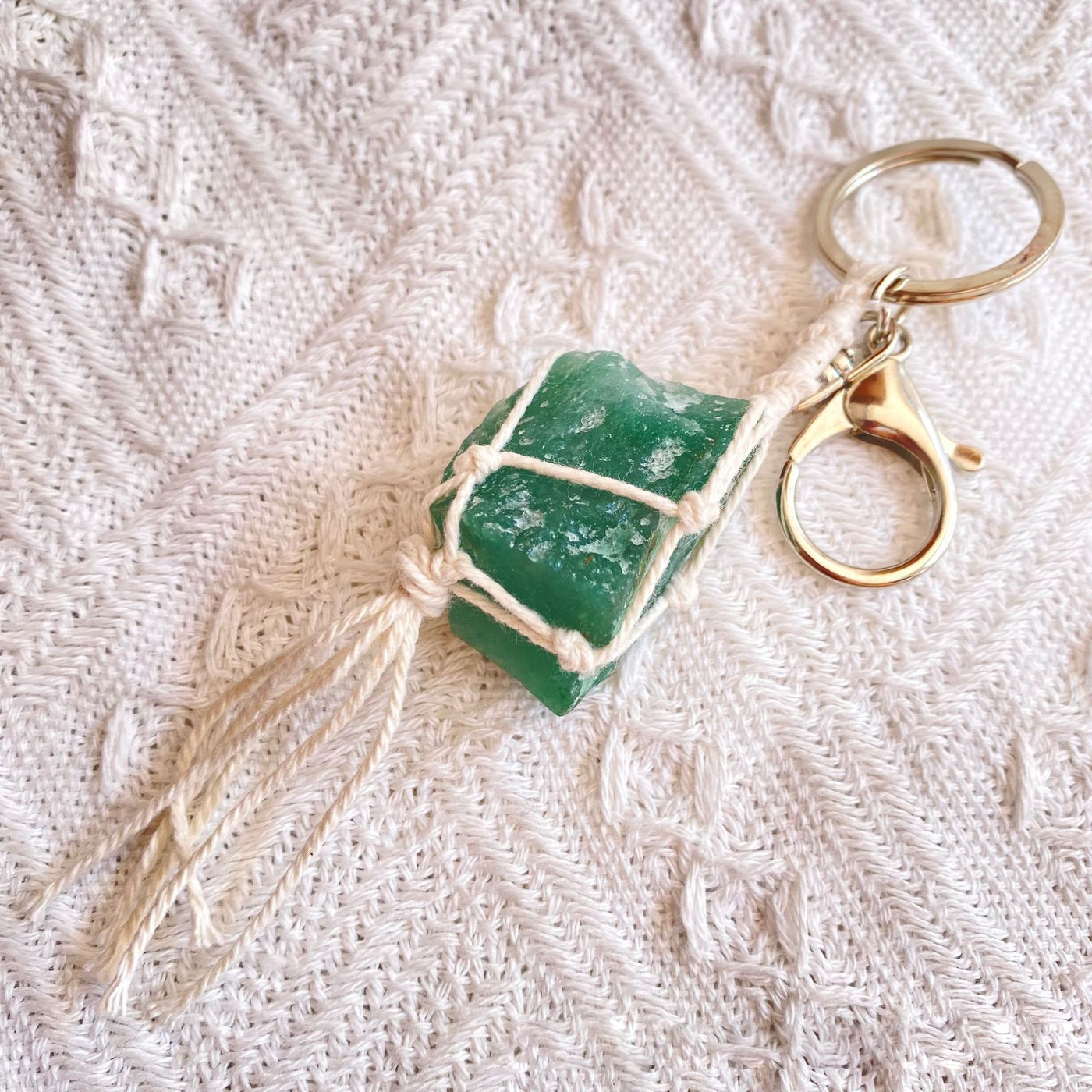 Olivenorma Natural Crystal Rough Stone Handwoven Keychain