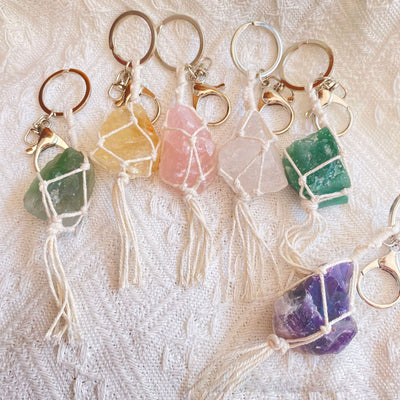 Olivenorma Natural Crystal Rough Stone Handwoven Keychain