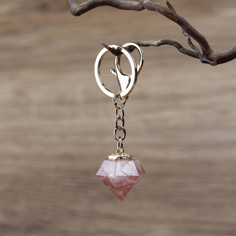 Olivenorma Natural Crystal Gravel Orgone Keychain - Strawberry Quartz - image 3