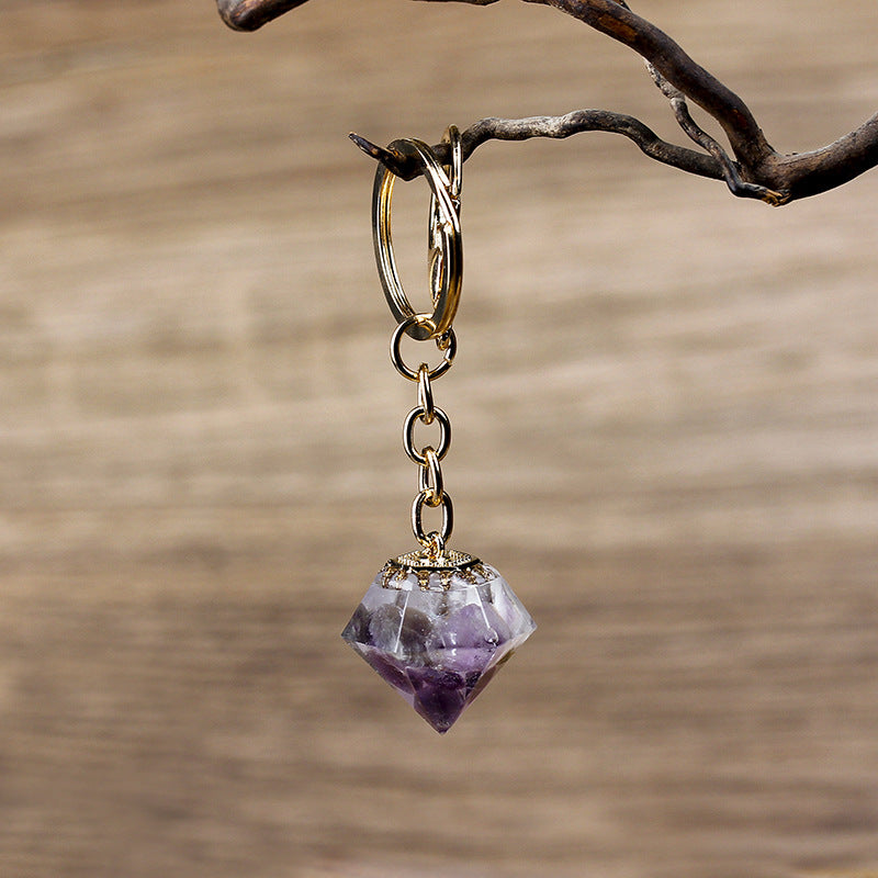 Olivenorma Natural Crystal Gravel Orgone Keychain - Labradorite&Amethyst - image 9