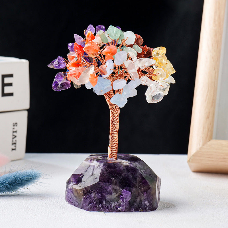 Olivenorma Chakra Crystal Gravel Raw Stone Base Feng Shui Tree