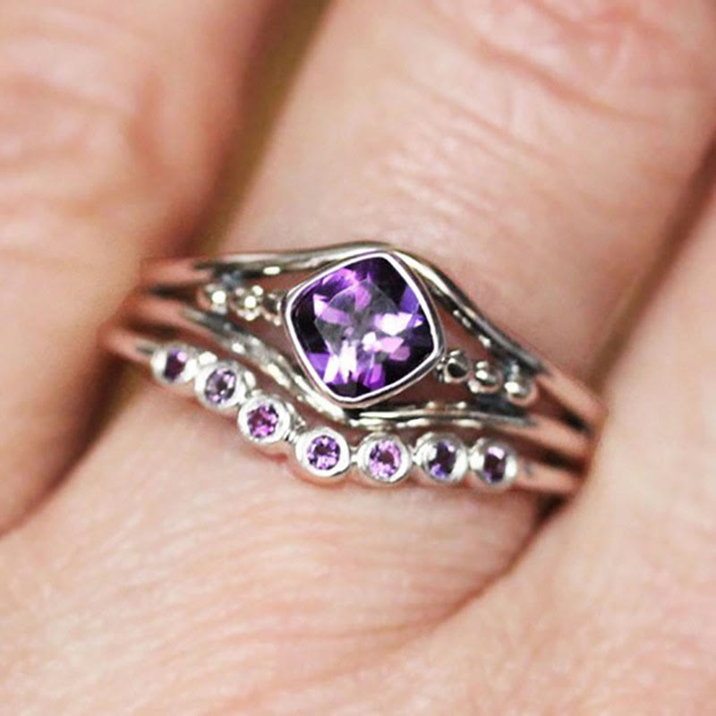 Olivenorma "Quiet Flame" - Amethyst Creative Two-piece Ring Set