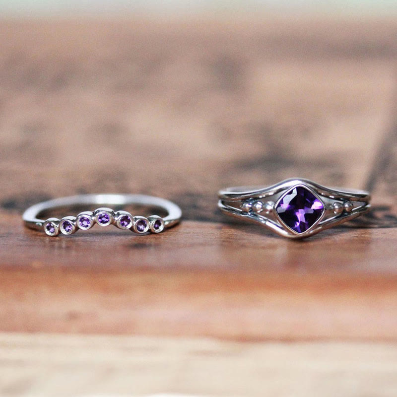 Olivenorma "Quiet Flame" - Amethyst Creative Two-piece Ring Set