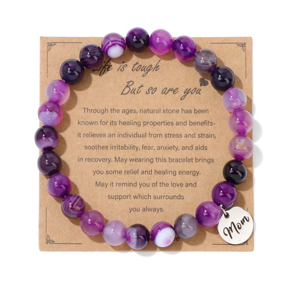 Olivenorma Natural Crystal Agate Beaded Mom Pendant Bracelet