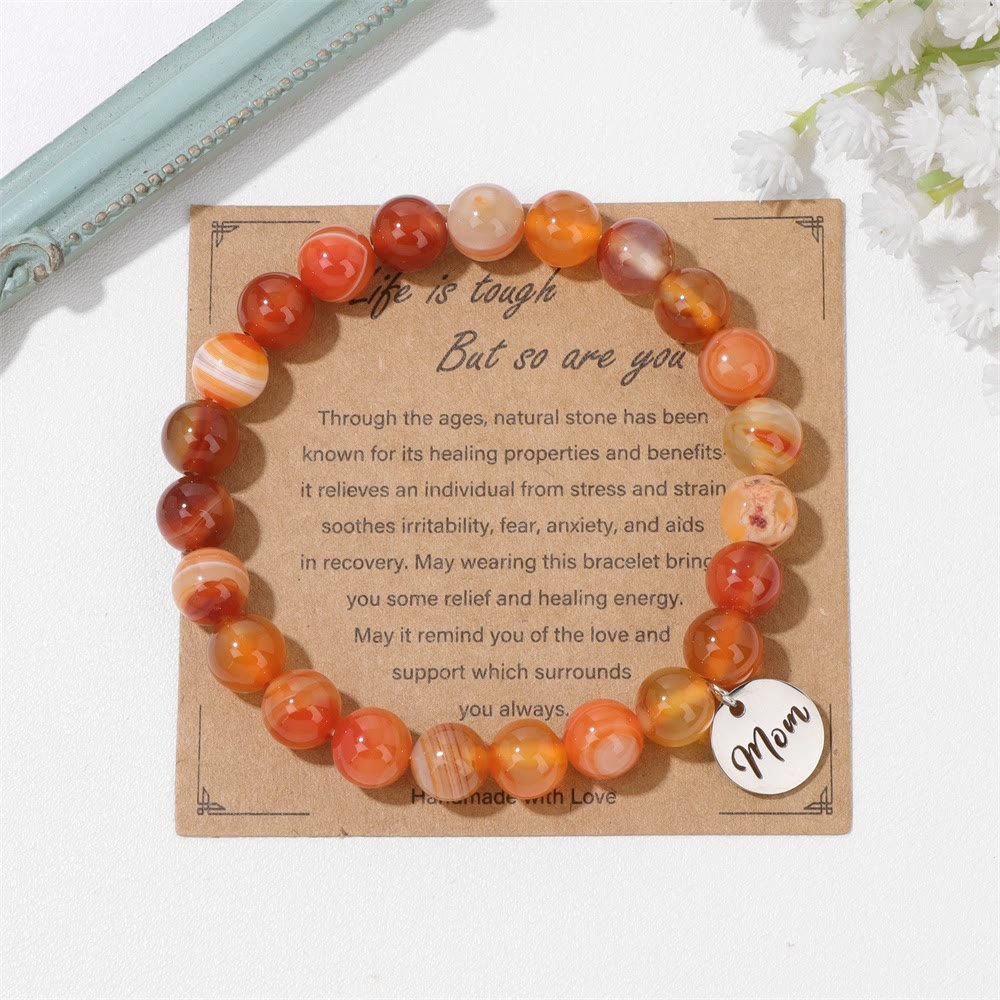 Olivenorma Natural Crystal Agate Beaded Mom Pendant Bracelet