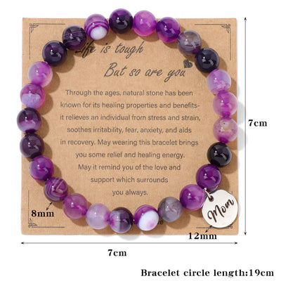 Olivenorma Natural Crystal Agate Beaded Mom Pendant Bracelet