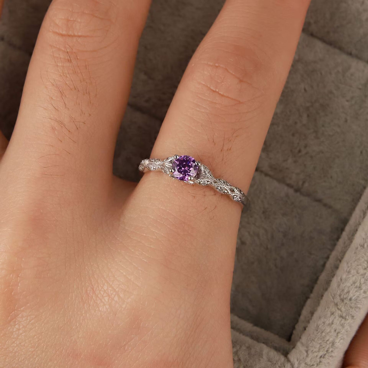 Olivenorma Inlaid Purple Amethyst Zirconia Simple Ring - image 2