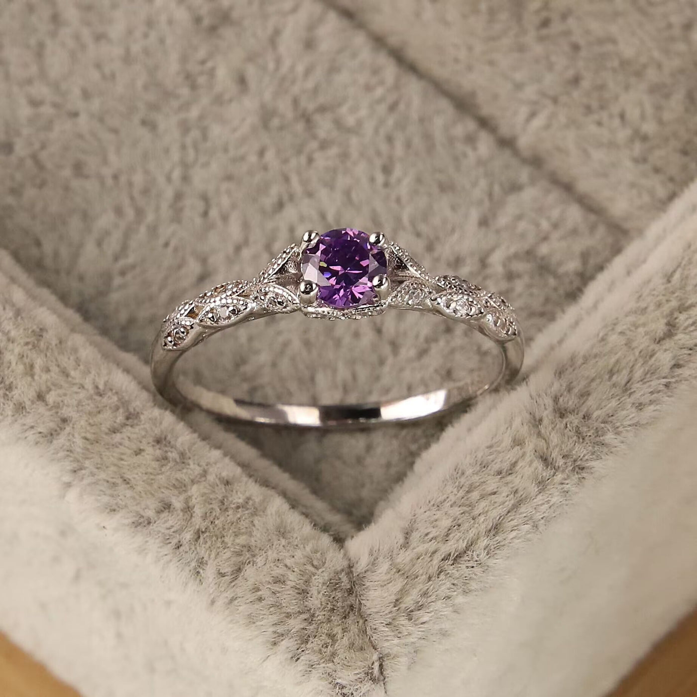 Olivenorma Inlaid Purple Amethyst Zirconia Simple Ring - Amethyst - AU Size T1/2 (US 10) - image 1