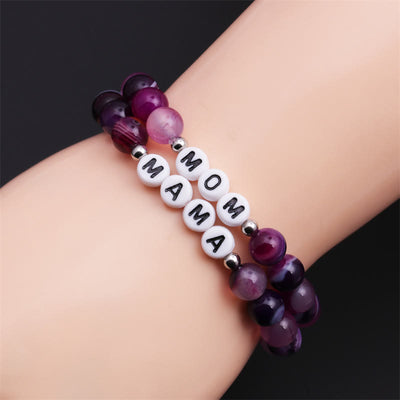 Olivenorma "MOM" Purple Agate Beaded Bracelet