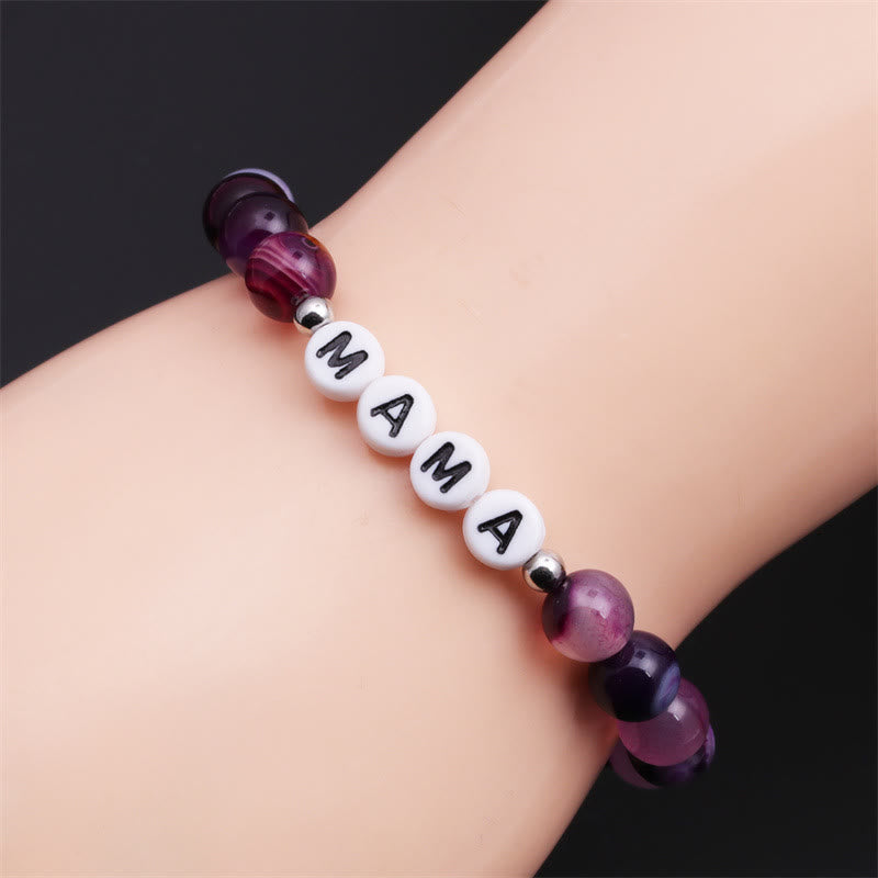 Olivenorma "MOM" Purple Agate Beaded Bracelet