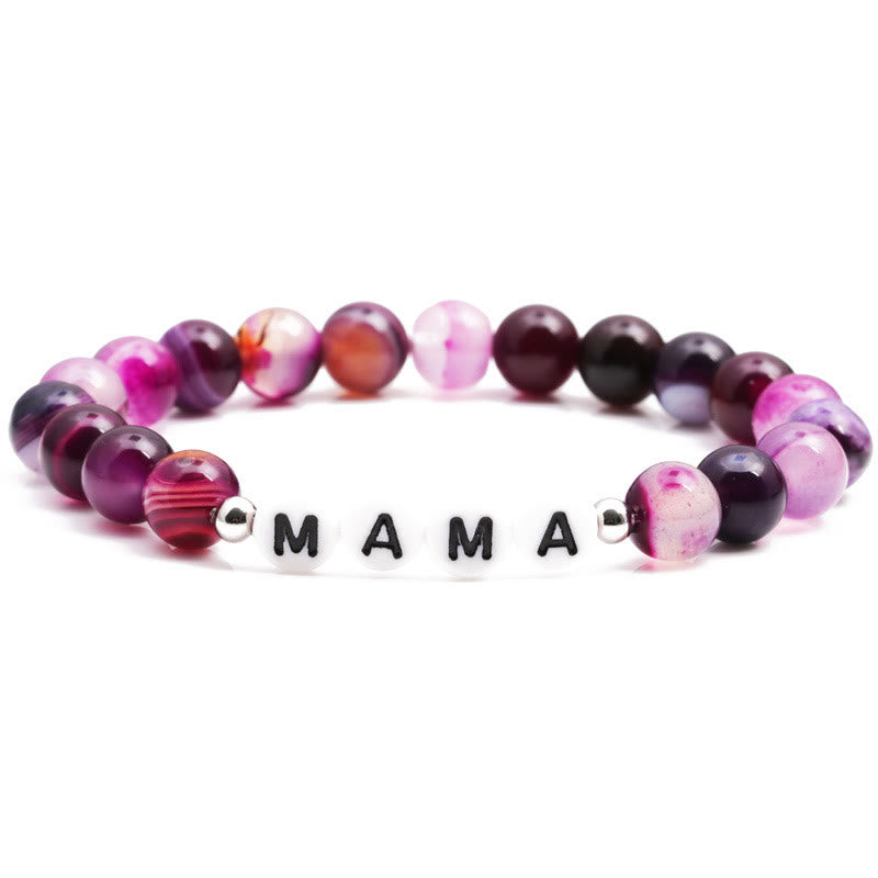 Olivenorma "MOM" Purple Agate Beaded Bracelet