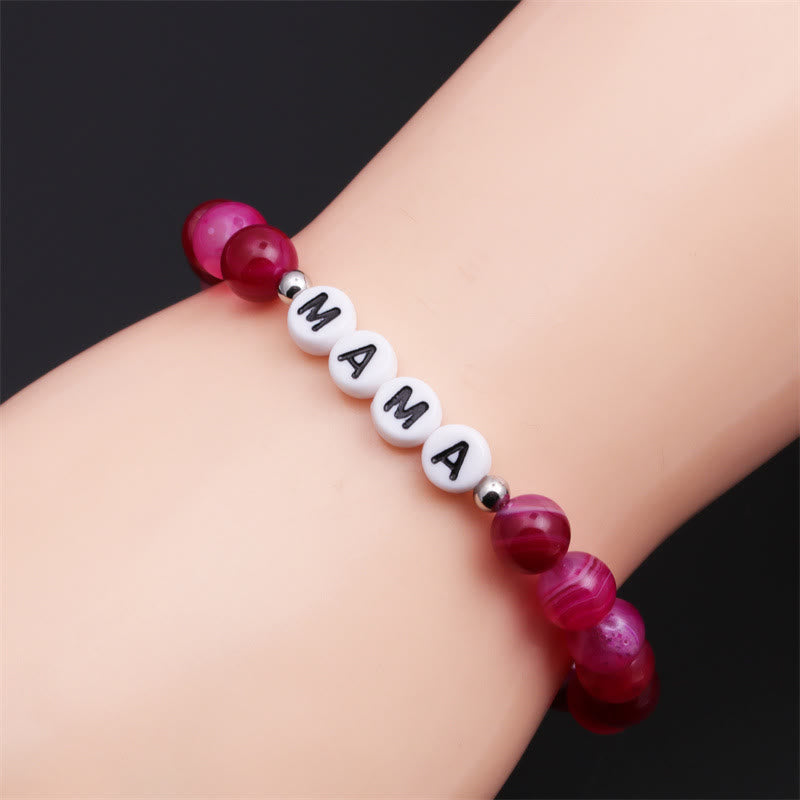 Olivenorma "MOM" Rose Red Agate Beaded Bracelet