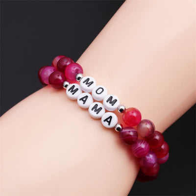 Olivenorma "MOM" Rose Red Agate Beaded Bracelet