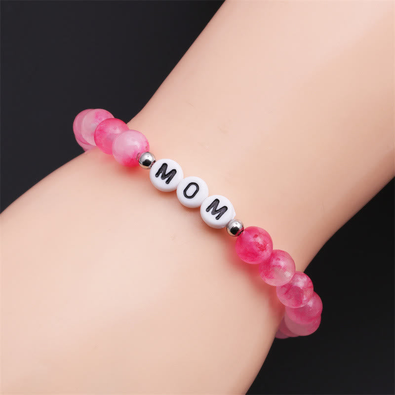 Olivenorma "MOM" Pink Cherry Blossom Quartz Beaded Bracelet