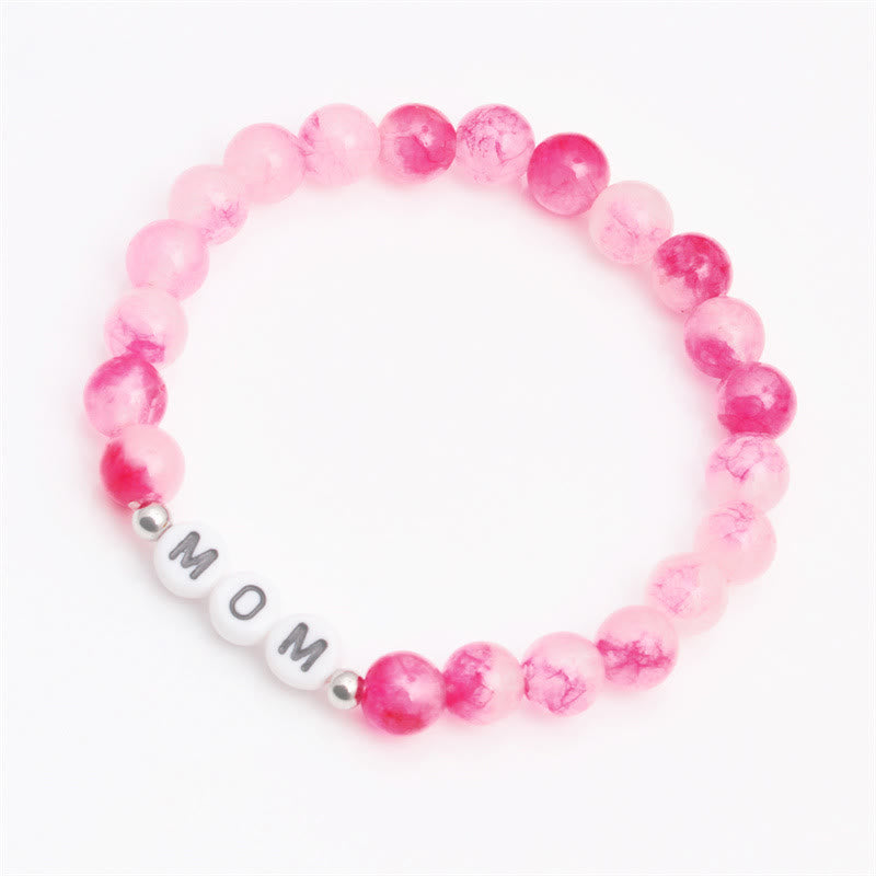 Olivenorma "MOM" Pink Cherry Blossom Quartz Beaded Bracelet