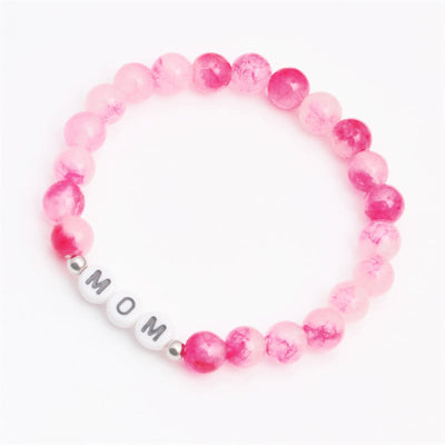 Olivenorma "MOM" Pink Cherry Blossom Quartz Beaded Bracelet