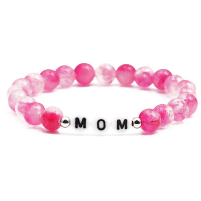 Olivenorma "MOM" Pink Cherry Blossom Quartz Beaded Bracelet