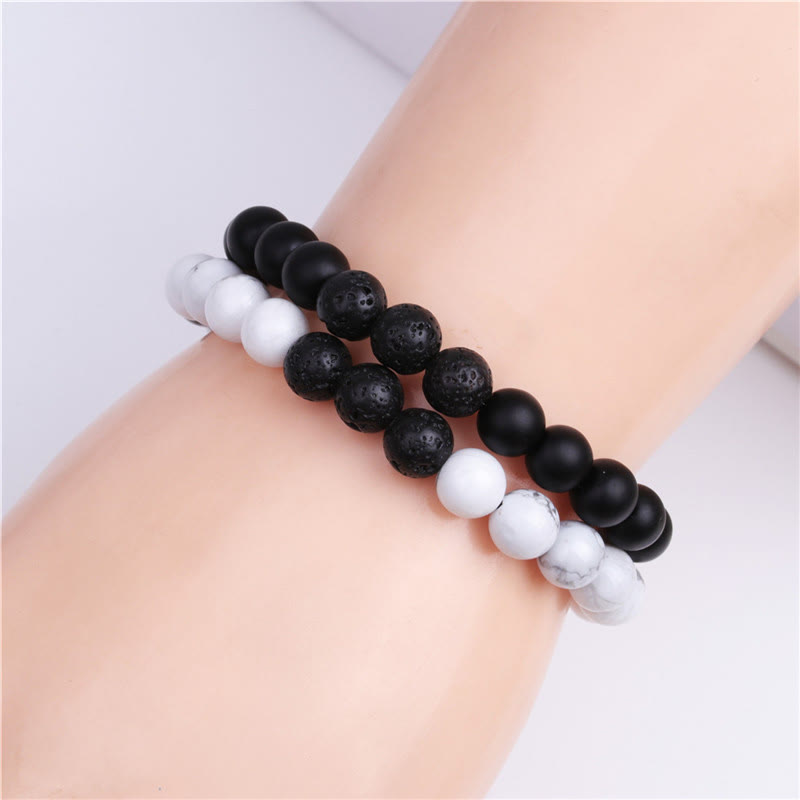 Olivenorma "MOM" Black Onyx White Turquoise Obsidian Beaded Bracelet