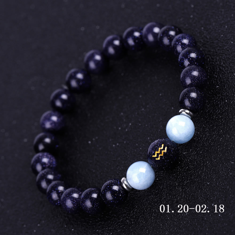 Olivenorma Blue Sandstone Zodiac Protection and Healing Bracelet