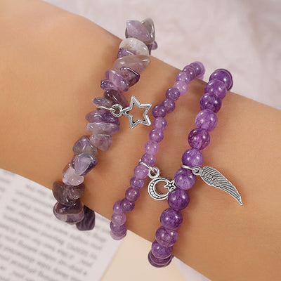 Olivenorma Amethyst Stars And Moon Full Pendant Bracelet Set