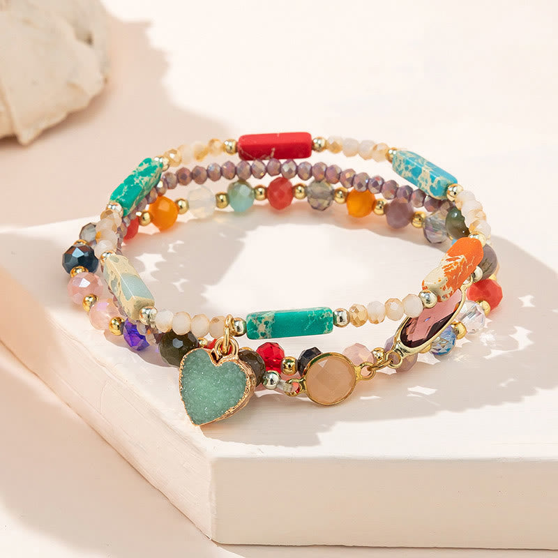 Olivenorma Bohemian Style Love Pendant Three Layer Bracelet Set