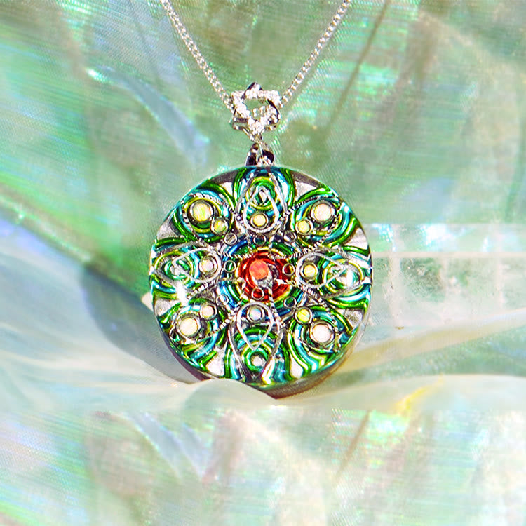 Olivenorma Green Rutilated Quartz Fire Opal Necklace