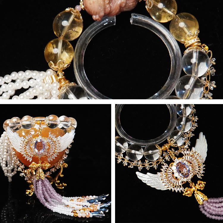 Olivenorma "Angel Wings" Clear Crystal Citrine Tassel Bracelet