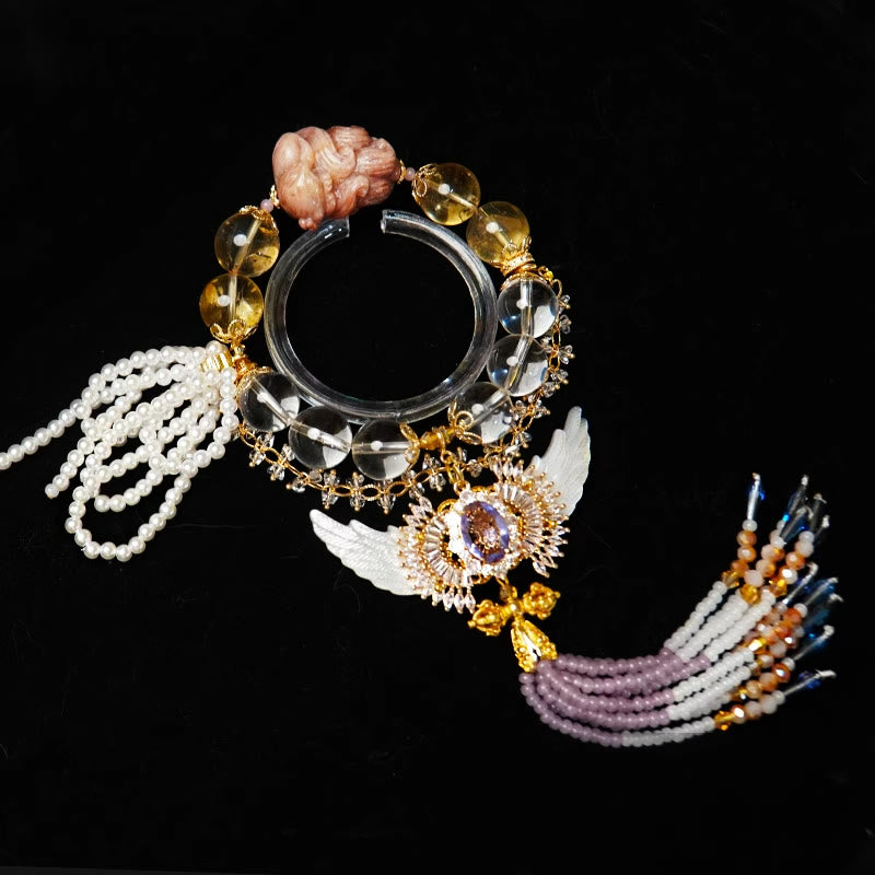 Olivenorma "Angel Wings" Clear Crystal Citrine Tassel Bracelet