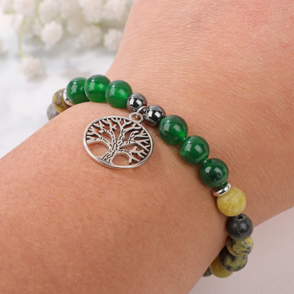 Olivenorma Natural Crystal Tree of Life Pendant Bracelet