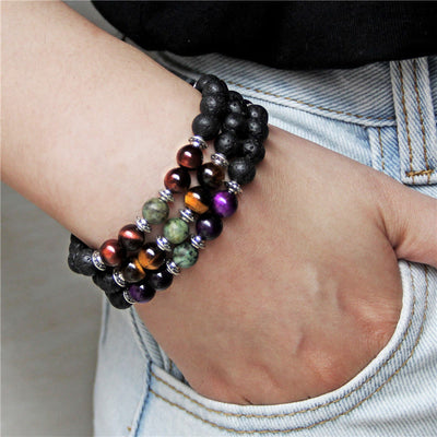 Olivenorma Natural Cat's Eye Stone Beads Men Bracelet